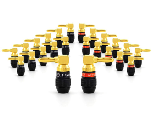 Sewell Deadbolt Right-Angle Banana Plugs, 12 Pairs Quick Connect Gold Plated Speaker Plugs (90 Degree)