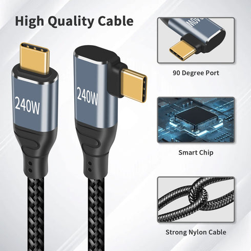 Duttek Right Angle USBC Charging Cord 6.6FT, 240W USB C Fast Charger Cable for Laptops, Samsung, MacBook