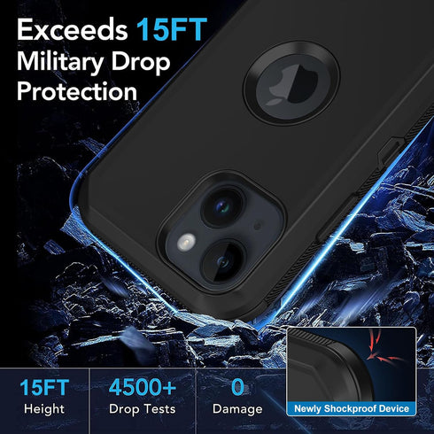Shop iPhone 15 Plus Case - Heavy Duty, Full Body Rugged, Built-in Screen Protector, Shockproof & Dustproof, 6.7” Black.