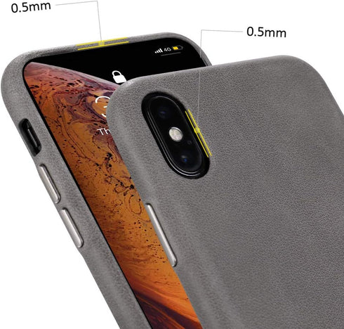 TOOVREN for iPhone X Leather Case, Ultra Thin Vintage Anti-Slip Grip Shell Hard Back Cover, Gray