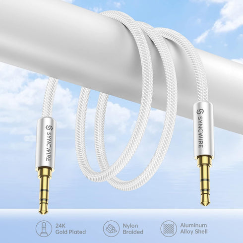 3.5mm (10ft/3m, SYNCWIRE Aux Cable Nylon Braided Auxiliary Audio Cable Male to Male Headphone Audio Cord Hi-Fi Sound)