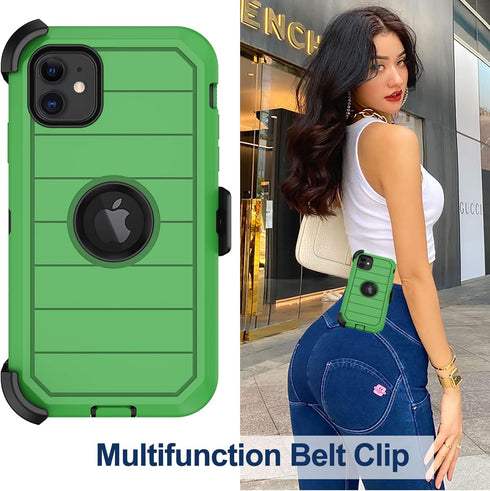 Shop iPhone 11 Heavy Duty Case with Belt Clip Holster & 2 Screen Protectors - Military Grade Rugged Protection (Green