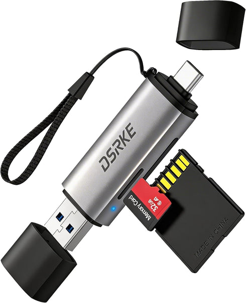 DSRKE SD Card Reader, USB 3.0 & USB C Dual Slots to Micro