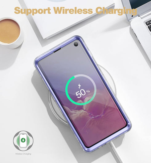 SURITCH Upgraded Samsung Galaxy S10 Case, Built-in Anti-Scratch Screen Protector, 360° Full Protection, Blue Lily