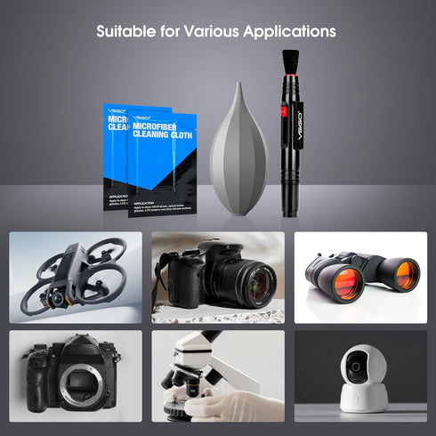 VSGO 4-in-1 Camera Cleaning Kit, Lens Cleaning Air Blower, Brush Pen, Microfiber Cloths for Canon, Nikon, Sony