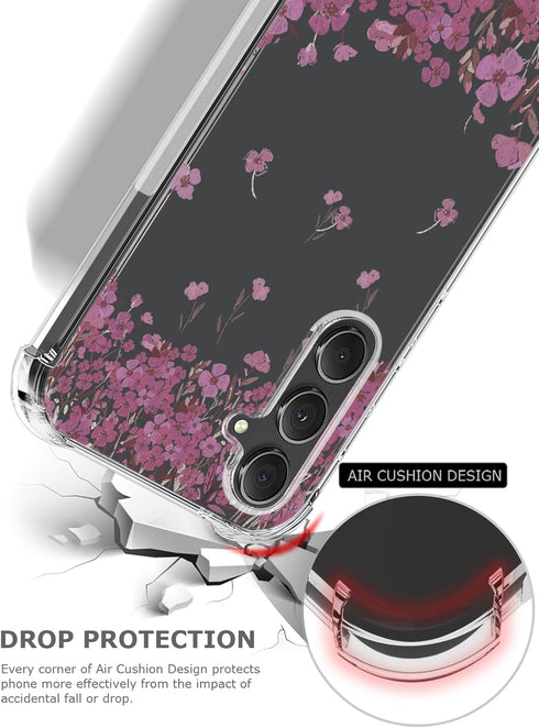 Floral Clear Case for Galaxy S23 FE, Pretty Flower Design Slim Soft Transparent TPU Protective Bumper Case for Women