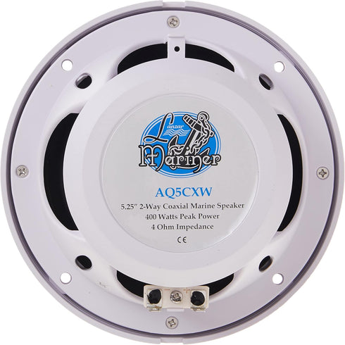 LANZAR Marine Speakers - 5.25 Inch 2 Way Water Resistant Audio System, 400 Watt Power, 1 Pair - AQ5CXW (White)
