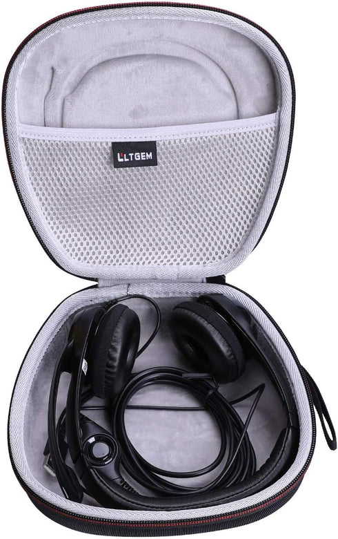 LTGEM Hard Headphone Case for Logitech H390, H430, H570e / JLab Go Work, Black+Grey