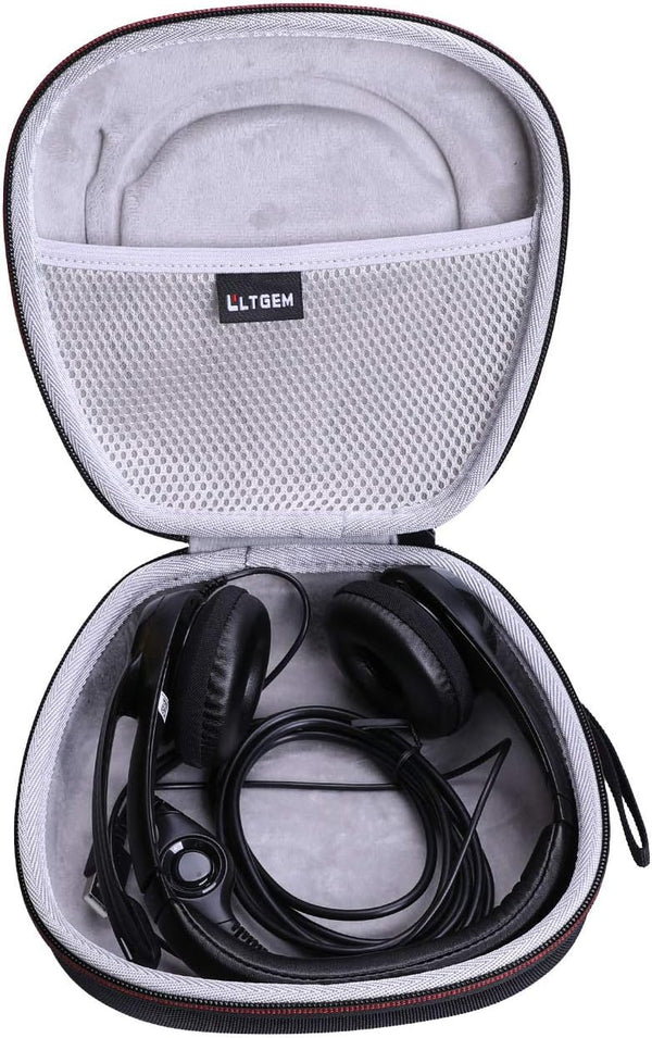 LTGEM Hard Headphone Case for Logitech H390, H430, H570e / JLab Go Work, Black+Grey