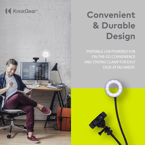 Knox Gear Clip On Selfie Ring Light Stand with Flexible Arm and Interchangeable Cell Phone Holder and Webcam/Camera