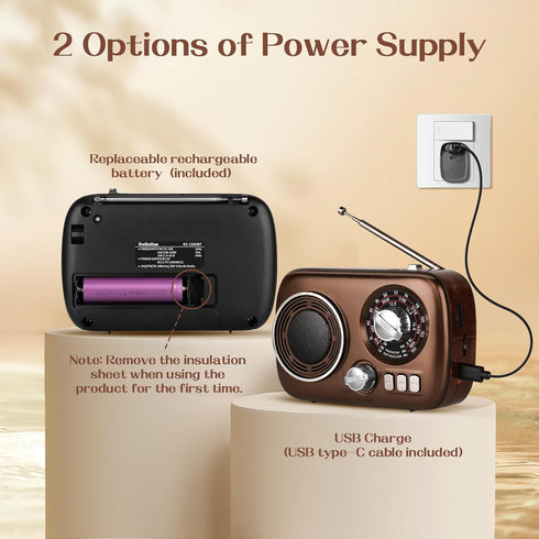 Gelielim Portable AM FM Radio, Bluetooth Speaker Retro Radio, Rechargeable Battery Operated, Suitable for Indoor &