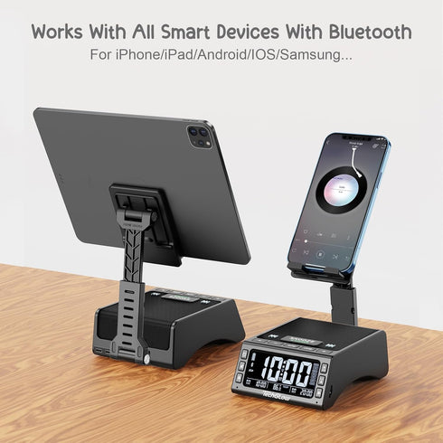 TechGlow Foldable Cellphone Stand with Bluetooth Speaker Charging Station - Birthday Gift Idea for Mom Dad, Cool Gadget