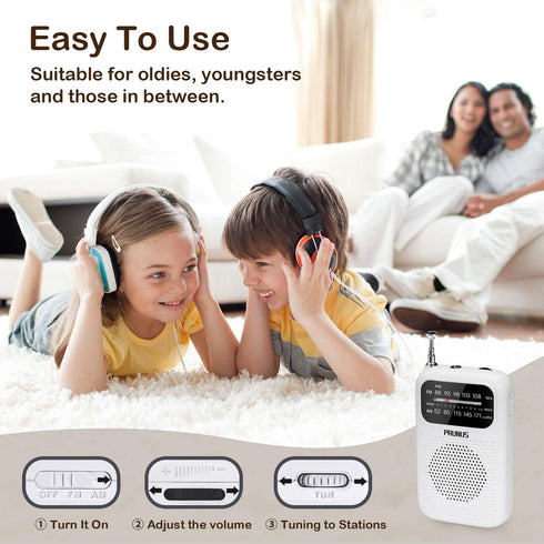 PRUNUS J-777 Pocket Radios - Portable AM FM Small Personal Radio with Best Reception, 2 AAA Battery Operated