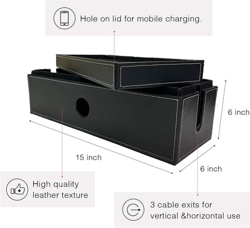 NEET Large Cable Management Box, Computer Cord Organizer to Hide and Conceal Power Cables for Desks, Black Stitched