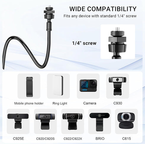 LenTok C922 C930e C920S C920 C615 C960 C920x Flexible Webcam Stand Mount for Desk, Gooseneck Webcam Tripod with Clamp