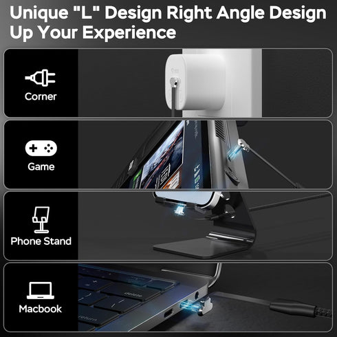 USB C Charger Cable, 60W 6ft Type C Charging Cable, Flat 90-Degree C-Port for iPhone 15 Pro/Pro Max, MacBook