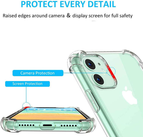 iPhone 11 Clear Case with 2 Screen Protectors, Maximum Shock Absorption Protection, Compatible with Apple iPhone 11