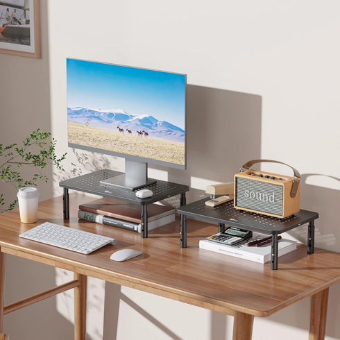 WALI Monitor Risers for 2 Monitors, Dual Monitor Riser, Laptop Riser for Desk, Adjustable Underneath Storage, Black