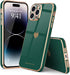 Teageo Cute Love Heart Luxury Bling Case for iPhone 14 Pro Max, Raised Full Camera Protection Bumper, Blackish Green