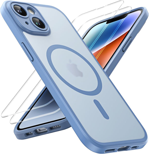 TOCOL Magnetic iPhone 14 Case, Light Blue, Upgraded Full Camera Protection, Compatible with MagSafe, 14FT Military Grade
