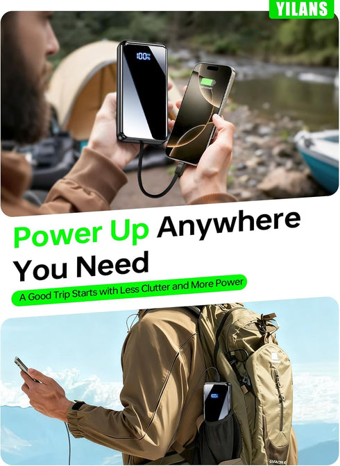 YILANS Charger,50000mAh 22.5W Pack 6 2 17/16/15/14/13/12,Android Portable Power Bank Built-in Cable, PD USB C In & Out