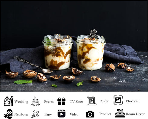 LidyMini 10x10ft Fabric Yogurt Parfaits with Caramel and Walnuts Backdrop Dark Moody Surface Mint Leaves Photography
