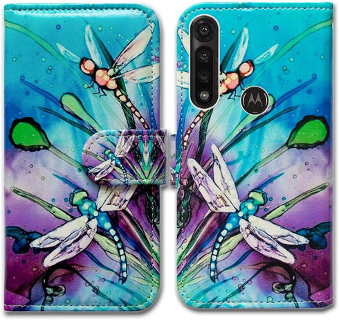 Case for Moto G Power 2020, Cute Dragonfly Leather Flip Wallet Case Cover with Card Slot Holder