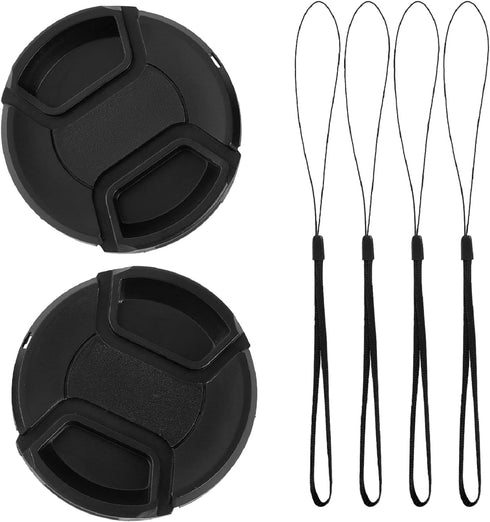 2 Pcs 52mm Center Pinch Front Lens Cap for Nikon DSLR Camera with 18-55mm or 55-200mm Lens, with Cap Keeper
