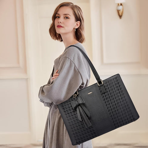 LOVEVOOK 15.6 Inch Laptop Tote Bag for Women Waterproof PU Leather Computer Bags for Business Office Work Briefcase