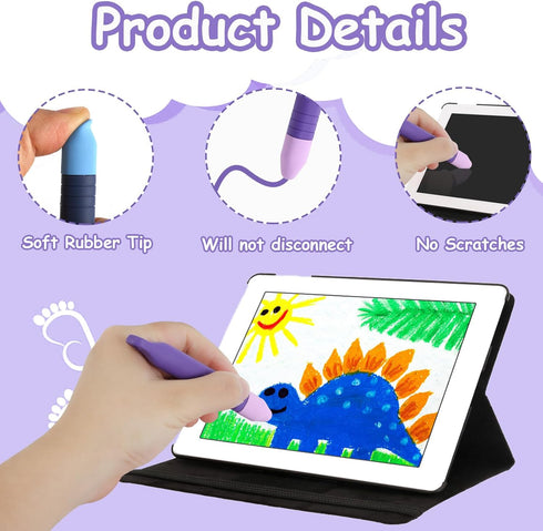 2pcs Kids Stylus Pens with Lanyards, Anti-Slip Rubber Writing, Compatible with iPad Android All Touch Screen Devices