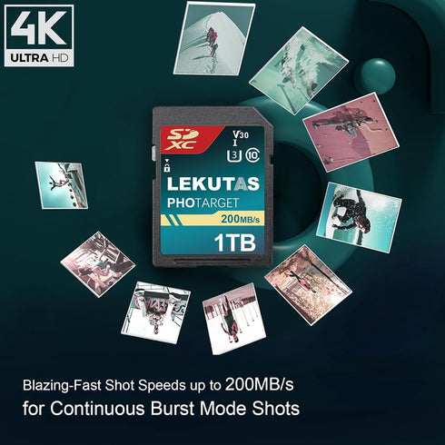 lekutas 1T(999GB) 200MB/s C10, U3, V30, 4K 4K SDXC UHS-I Memory Card - Up to Read Speed, UHD, Full-HD Video SD Card