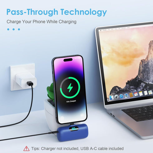 Small Portable Charger for iPhone, Upgraded 5000mAh PD Fast Charging Power Bank, Mini Plug-in Battery Pack