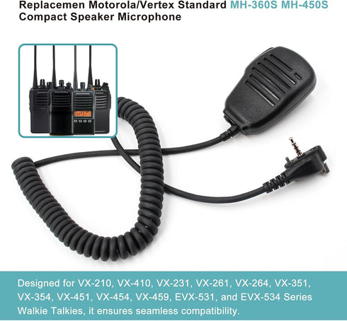 Replace VX-261 VX-231 Compact Shoulder Speaker Microphone for Motorola Vertex Standard VX-451 VX-454 VX-459 VX-231 VX-231 VX-264 Walkie Talkie Speaker Mic with 3.5mm Audio Jack MH-450s MH-360S Speak