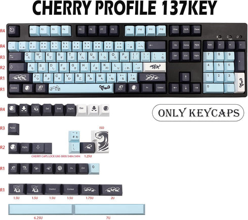 JSJT Japanese Keycap Set, Sky Blue 137 Keys PBT Dye Sublimation Custom Keycaps for Mechanical Keyboards