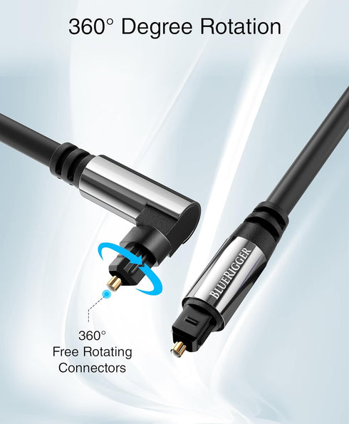 35FT (90 360 BlueRigger Optical Audio Toslink Cable - Degrees Optical Cable for Soundbar, Degree Rotatable Right Angle