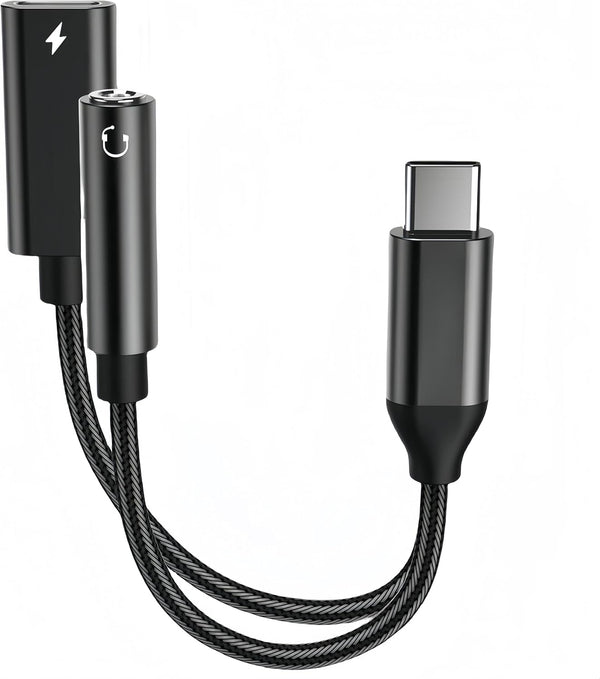 USB-C to 3.5mm Audio Headphone Adapter - HiFi Charger 2-in-1 for iPhone 15, Samsung Galaxy S24, Pixel, iPad
