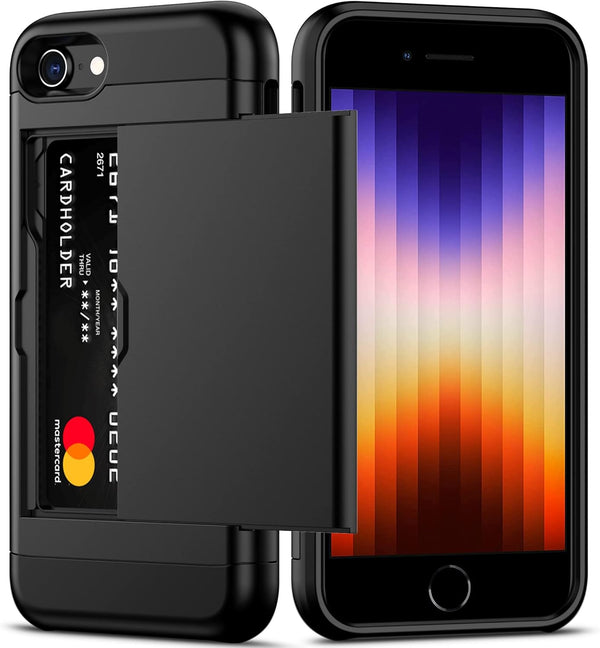 Nvollnoe iPhone SE Case 2022/2020/7/8: Heavy Duty Dual Layer Shockproof with Card Holder, Slim Wallet Case - 4.7'' Black