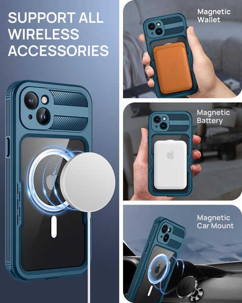 Lanhiem Magnetic iPhone 15 Case, IP68 Waterproof Dustproof with Built-in Screen Protector - 6.1 inch
