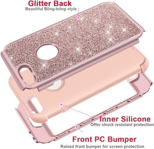 Hython Case for iPhone 8 Plus, iPhone 7 Plus, Heavy Duty Defender Protective Bling Glitter Sparkle Hard Shell Hybrid