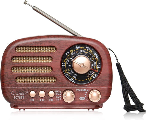 Portable Vintage Radio Bluetooth Speaker, FM/AM/SW Classic Style, Rechargeable Battery Powered & USB Charging