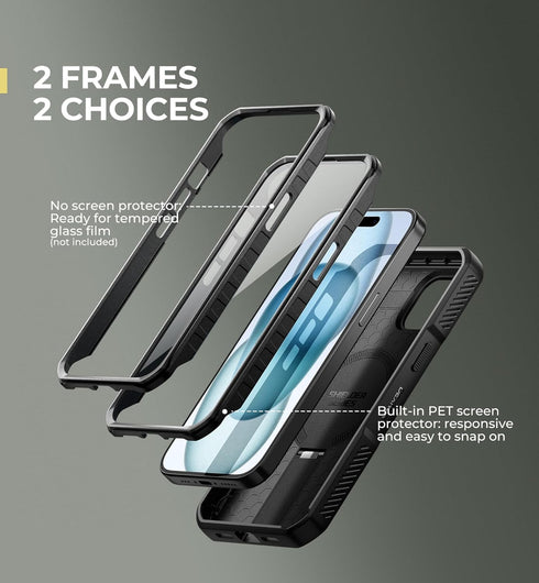 Dexnor 15 for iPhone Case with Slide Camera Cover & Adjustable Kickstand & Built-in Screen Protector, Magnetic Rugged