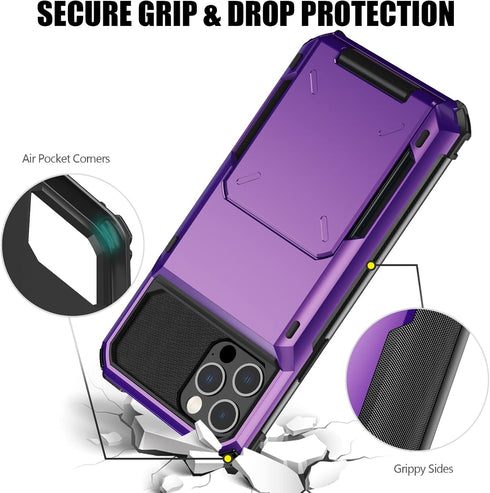Nvollnoe for iPhone 12/12 Pro Case with Card Holder, Dual Layer Heavy Duty Shockproof Wallet Case with Hidden Slot