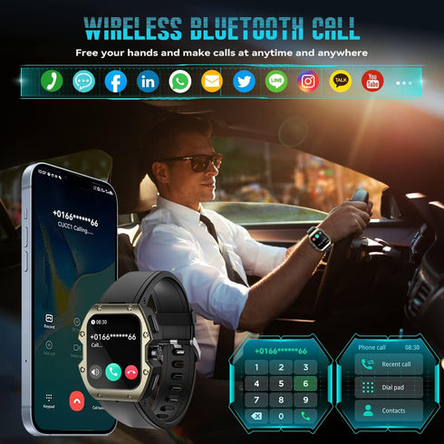 Smart Watches for Men(Make/Answer Call) 1.91" Curved Screen 5ATM Waterpoof Military Fitness Tracker Smart Watch for Android iOS Phones Heart Rate Blood Pressure Sleep Monitor 100 Days USE