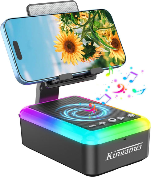 Kingamei 3-in-1 Cell Phone Stand with Bluetooth 5.3 Speaker, RGB Colorful Light Desk