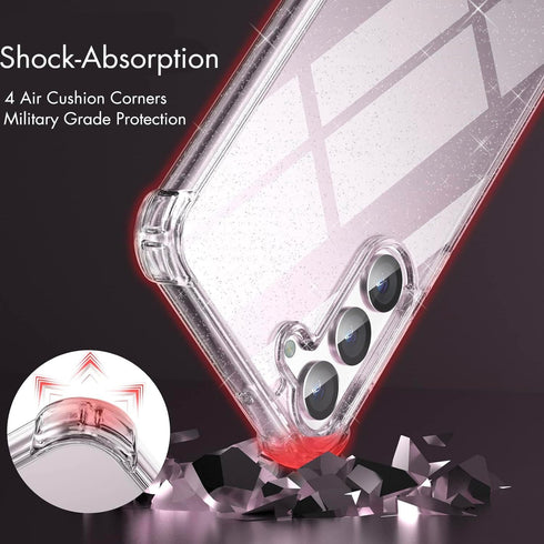 KIOMY Clear Glitter Shockproof Bumper Protective Cover for Samsung Galaxy S23 5G, Flexible TPU Raised Bezel Hybrid