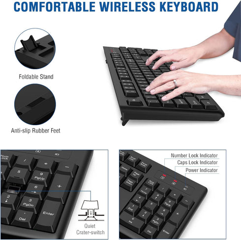 EDJO Wireless Keyboard and Mouse Combo, Full-Sized 2.4GHz USB Computer Wireless Keyboard and Optical Mouse for Windows,