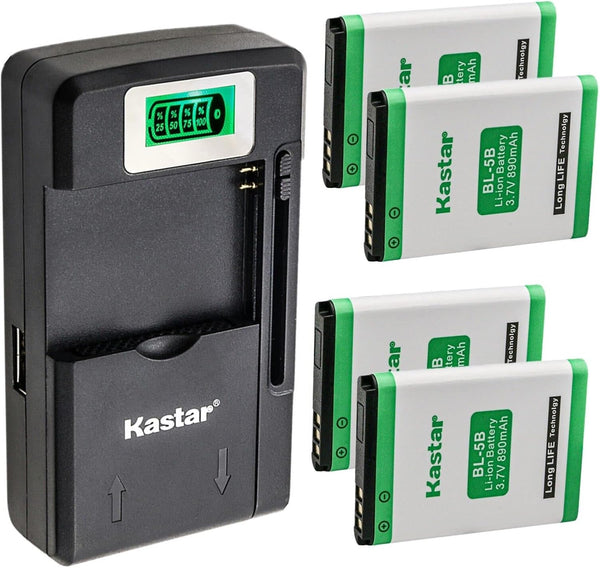 Kastar 4-Pack BL-5B Battery and Smart LCD Charger for VJIANGER 4K Mini Digital Camera and More