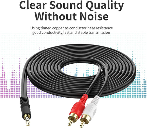 3.5mm to 2 Male RCA Cable, 6FT Stereo Audio Adapter, Braided Hi-Fi Sound Auxiliary Y Splitter, Compatible with