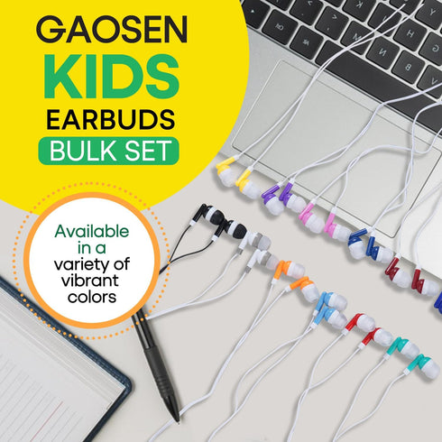 Gaosen 50 Pack 3.5 mm PC(GS01, 50 Bulk Kids Earbuds for School Classroom, Multi Colored Student Wired Headphones