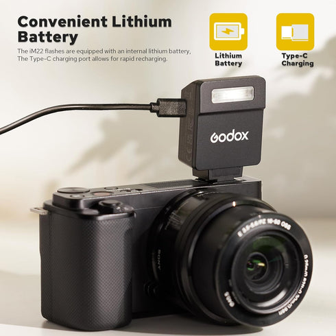 GODOX iM22 5 Camera Flash, Built-in Battery with Levels Flash Power for Canon/Sony/Fujifilm/Nikon/Panasonic/Olympus